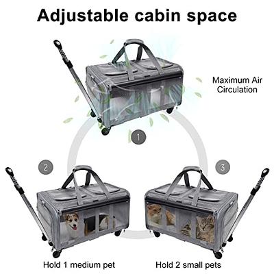 Rolling Cat Carrier with Wheels for 2 Cats, Double-Compartment Foldable Pet  Carrier with Wheels for 2 Small Cats and Dogs, Pet Cat Travel Carrier for