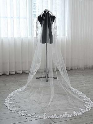 Unsutuo Bride Wedding Veil Ivory Elbow Length Veil Short Bridal Tulle Veils  with Comb for Women and Girls