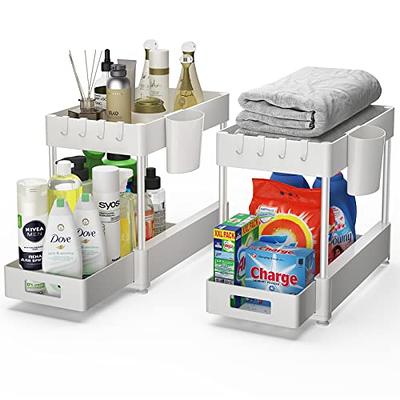 Luyata 2 Pack Under Sink Organizer, 2-Tier Pull Out Under Sink Cabinet  Organizer, Sliding Drawer Basket Storage Organizer Shelf for Kitchen  Bathroom, with Hooks, Hanging Cup, Dividers, Black - Yahoo Shopping