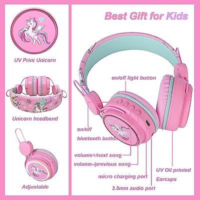 FLOKYU Kids Headphones Unicorn, Color Changing LED Light Wireless