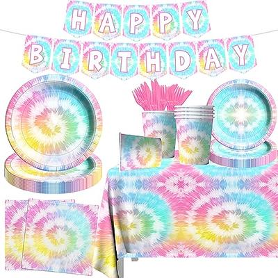 142 Pcs Tie Dye Birthday Party Decorations,Colorful Birthday Party