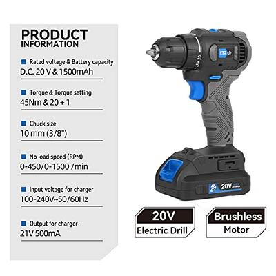 Cordless Drill Set, 20V Electric Power Brushless Drill with 2 Battery and  Charger, 3/8” Keyless Chuck, 20+1 Torque Setting, 400In-lbs, 0-1500RPM 2  Variable Speed, 5pcs Drill Bits - Yahoo Shopping