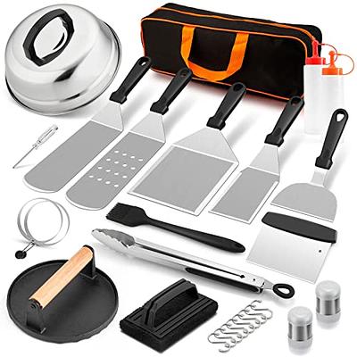 Grill Pan Accessories Stainless Steel Flat Top Outdoor Camping BBQ Cooking Tools with BBQ Spatula, Scraper (Set of 18)