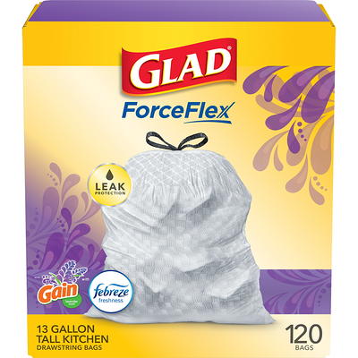 Great Value Strong Flex 13-Gallon Drawstring Tall Kitchen Trash Bags, Fresh Scent, 120 Bags