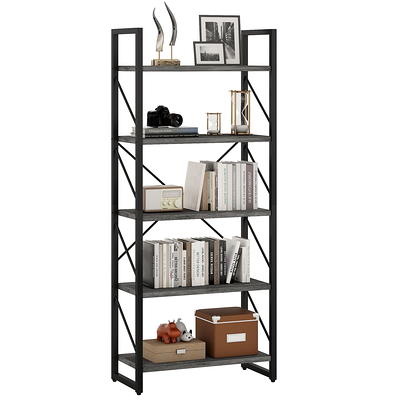 Dextrus 5-Tier Bookcase Storage Shelves, 65 in Ladder Bookshelf, Industrial Furniture for Bedroom Living Room Office,Black