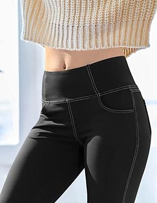  PINSPARK Black Flare Leggings for Women with Pockets