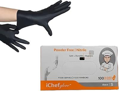 iChef Glove 100 Counts Food Service Food Handling Nitrile Gloves Black Powder Free (XL)