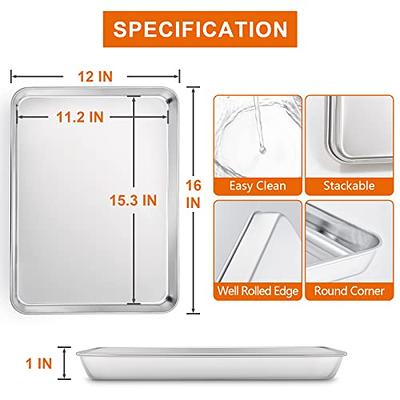 Large Baking Sheets with Rack, Big Cookie Sheets and Nonstick Cooling Rack  & Stainless Steel Baking Pans & Toaster Oven Tray Pan, Rectangle Size