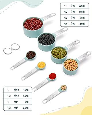 Measuring Cups and Spoons, Stainless Steel Measuring Cups Handles, Nesting Metal Measuring Cups for Dry & Liquid Ingredients, Cooking & Baking, Green