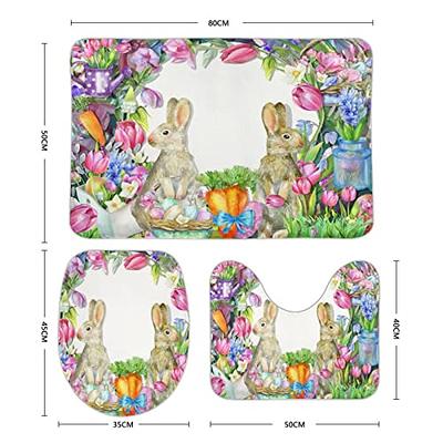 Easter Bunny Floral Cute Bathroom Rugs Sets 3 Piece Spring Watercolor Bath  Mats Non Slip Washable