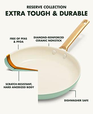  GreenPan Reserve Hard Anodized Healthy Ceramic Nonstick 10  Piece Cookware Pots and Pans Set, Gold Handle, PFAS-Free, Dishwasher Safe,  Oven Safe, Julep Green: Home & Kitchen