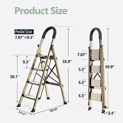 6 Step Ladder for 12 Feet High Ceiling, Folding Step Stool with Handgrip &  Anti-Slip Wide Pedal, Portable Lightweight Aluminum Stepladder for Kitchen