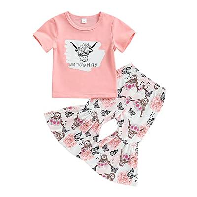 Toddler Western Baby Girl Clothes Bell Bottom Outfits Sweatshirt Flare Pants  Cowgirl Fall Outfit 