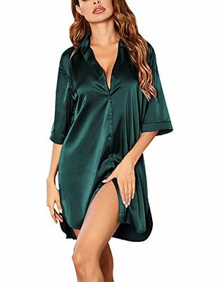 COLORFULLEAF 100% Cotton Nightgowns for Women - Button Down 3/4 Sleeve  Sleep Shirt in Soft Breathable Fabric - S-XXL