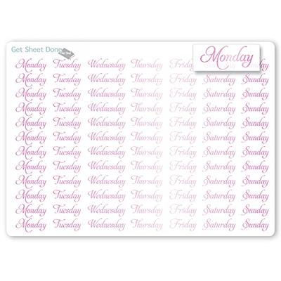 Pink and Purple Days of the Week Planner Stickers