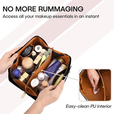 Large Flat Makeup Bag,Checker PU Cosmetic Bag,Travel Makeup Bag,Leather  Makeup Bag, Cosmetic Travel Bags,Portable Leather Toiletry Bag,Roomy  Cosmetic