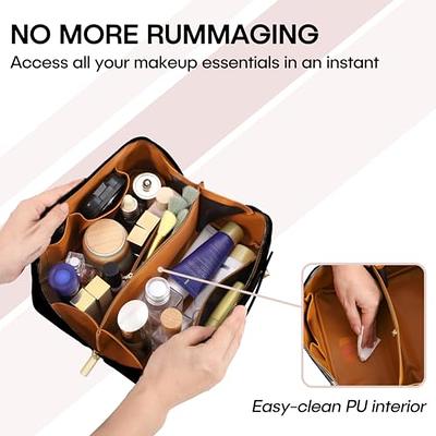 SOIDRAM Large Capacity Travel Cosmetic Bag Makeup Bag Checkered Leather  Makeup Bag Organizer Women Portable Toiletry Bag Flat Lay Everything  Cosmetic