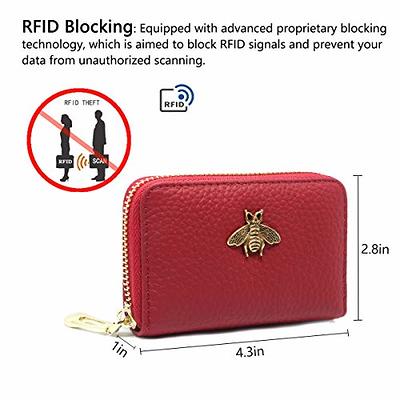 RFID 20 Card Slots Credit Card Holder Genuine Leather Small Card Case for  Women or Men Accordion Wallet with Zipper