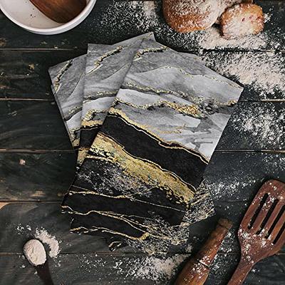 Savannan Kitchen Dish Cloths, Abstract Marble Black Gray Gold
