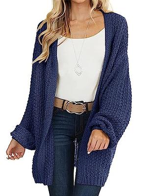 Womens Open Front Chunky Knit Cardigan Loose Fit Lantern Sleeve Sweater  Coat Fall Cozy Cardigan Sweaters with Pockets