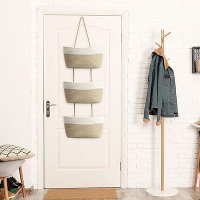 Over the Door Hanging Basket, 3-Tier Woven Cotton Wall-Mounted