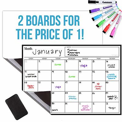 Magnetic Dry Erase Chore Chart and Calendar Bundle for Fridge: 2 Boards Included - 17x12 inch - 6 Fine Tip Markers and Large Eraser with Magnets