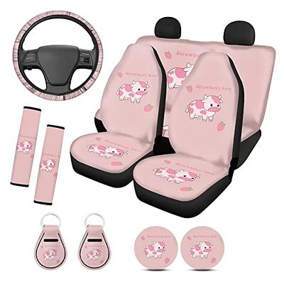 Pink Full Set Car Seat Cover Front Rear Seat Cushion Mat Polyester Fabric