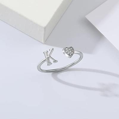 Initial Rings for Women Teen Girls, Sterling Silver Rings for Women Letter  J Initial Ring Silver