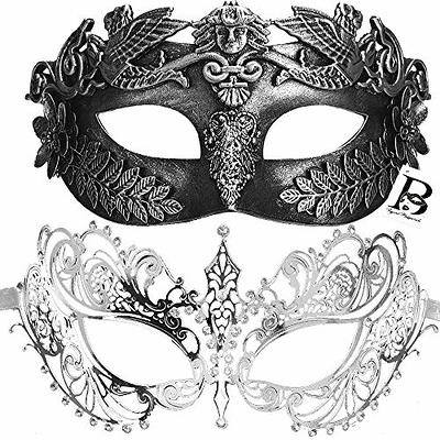 SIQUK Couple Masquerade Masks Set Venetian Party Mask Plastic Halloween Costume Mask Mardi Gras Mask for Women and Men