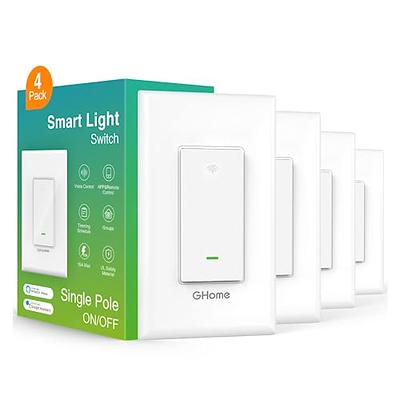 GHome Smart Switch, 2.4Ghz Wi-Fi Light Switch Compatible with Alexa, Google  Home, Neutral Wire Required, Single-Pole,UL Certified,Voice Control and