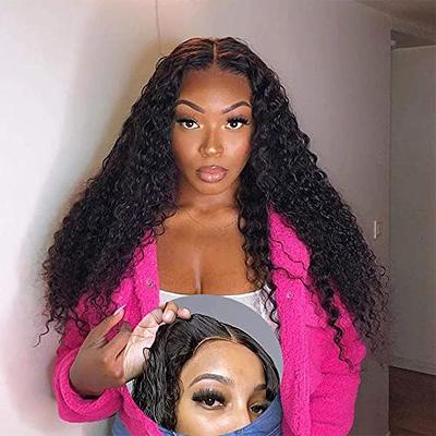 Wear and Go Glueless Wig Kinky Straight Lace Pre Cut 4x4 HD Lace Front Wigs Human Hair, Human Hair Lace Frontals for Women Glueless Wig with