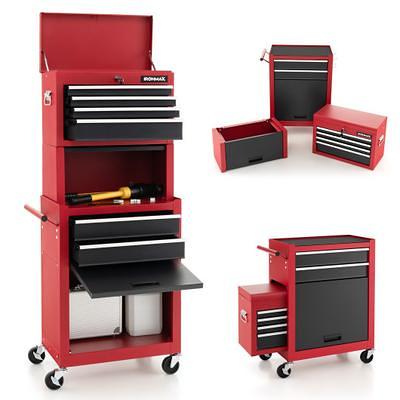 Costway 6-Drawer Tool Chest with Heightening Cabinet-Black & Red