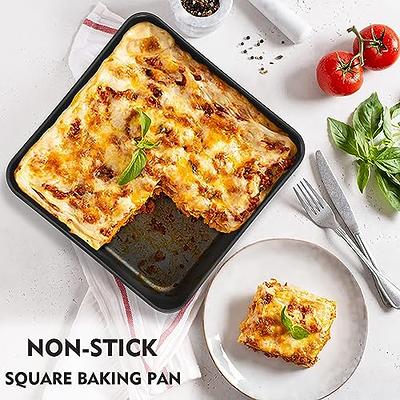 E-far 9x9 Inch Square Baking Pan with Lid Set, Nonstick Square Cake Pans  Metal Bakeware for Oven Cooking Lasagna Brownies, Stainless Steel Core &  Easy