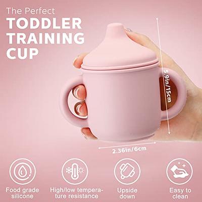 6 Months+ Sippy Cups with Handles,Silicone Sippy Cups Leak Proof 5oz,No  Spill Sippy cups for Toddlers (Pink)