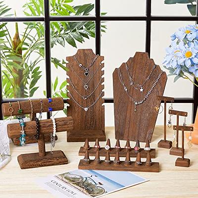 Marsui 8 Pcs Bamboo Jewelry Display Holder Set, Include T Bar Bracelet  Display Stand Necklace Tabletop Display Boards Ring Earrings Tray Easels  for