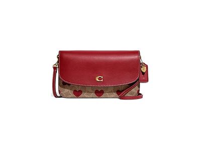 Coach Signature Coated Canvas with Heart Print Wristlet - Tan Red Apple