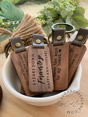 Wood Anniversary Gift For Him, Wooden Keychain, & Leather Keychain  Personalized, Husband Anniversary Gifts - Yahoo Shopping