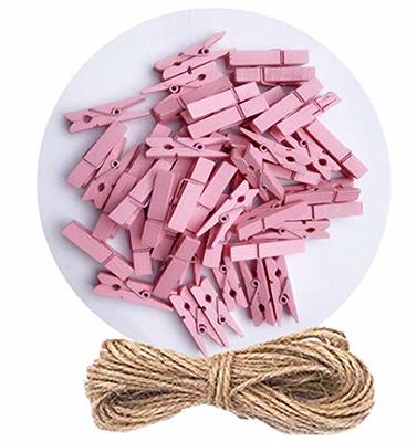 DurReus 50PCS Small Wooden Clothespins for Pictures with Jute