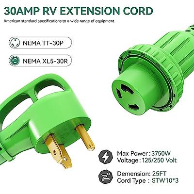 RV 30A 125V NEMA TT-30P to NEMA L5-30R Rubber Extension