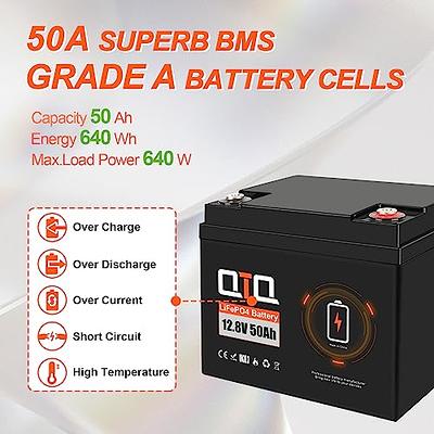 LiFePO4 Battery, 12V 50AH Lithium Battery, Built-in BMS, Deep Cycle Battery  for Backup Power, Out Camping, RV, Golf Carts, Boat, Off-Grid, and Home