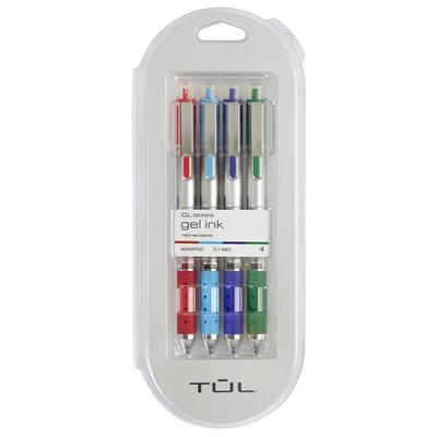 TUL Retractable Gel Pens, Fine Point, 0.5 mm, Silver Barrel, Assorted Bright Inks, Pack of 8 Pens