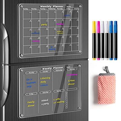OORAII Magnetic Acrylic Calendar for Fridge Refrigerator Monthly Dry Erase  Board w/ 8 Markers & Magnetic Pen Holder, Organic Glass Clear Planning