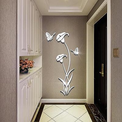 Philbinden Acrylic Mirror Floral Wall Stickers Self Adhesive Mirror Wall  Decor Removable Mirror Decor 3D Flower DIY Wall Sticker for Living Room