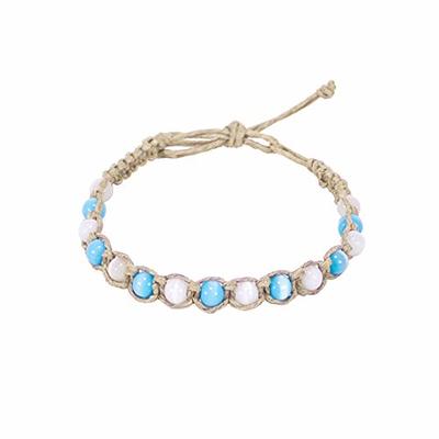 BlueRica Hemp Anklet with Aqua Blue & White Cat's Eye Beads