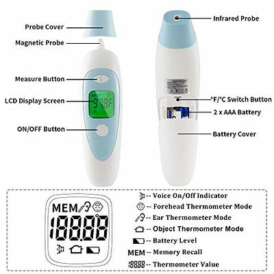 Non Contact Ear and Forehead Thermometer, Digital Infrared Thermometer for  Fever with LCD Screen, Memory Recall