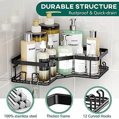 MAXIFFE Shower Caddy, Adhesive Stainless Steel Shower Organizer Shower  Rack, Corner Shower Caddy with 8 Hooks, Shower Shelves Storage Bathroom