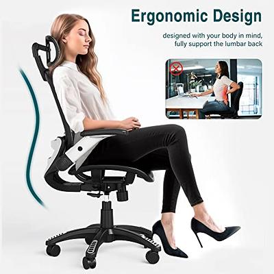 GABRYLLY Ergonomic Mesh Office Chair, High Back Desk Chair - Adjustable  Headrest with Flip-Up Arms, Tilt Function, Lumbar Support and PU Wheels