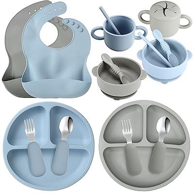 EVLA'S Baby Feeding Set, Baby Led Weaning Supplies, Adjustable Silicone  Bibs, Divided Plate, Suction Bowl with Lid, Soft Spoons for Babies or