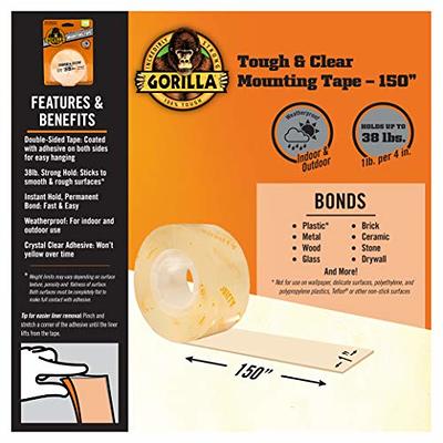 Gorilla Tough & Clear Double Sided Adhesive Mounting Tape, Extra Large, 1  x 150, Clear, (Pack of 4) 