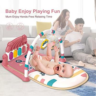 Baby Gym with Kick and Play Piano,Baby Play Mat Tummy Time Baby Activity  Gym Mat with 5 Infant Learning Sensory for Baby, Music and Lights Boy or  Girl